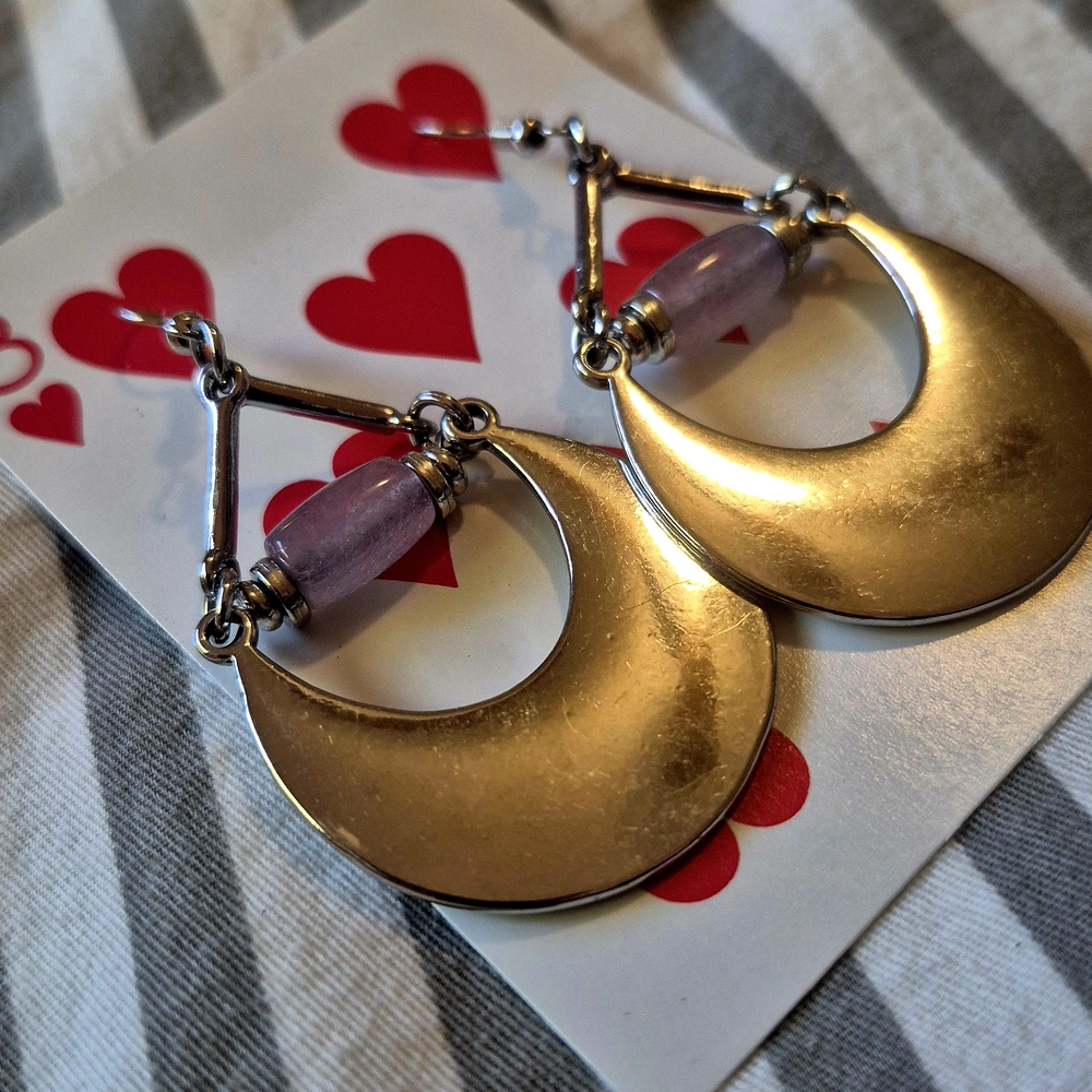 Silver Amethyst Crescent Earrings